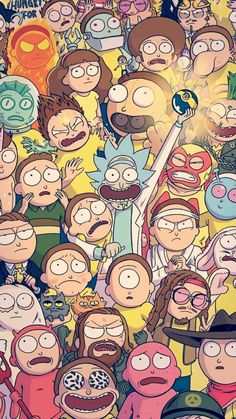 the cartoon characters from south park are surrounded by many different faces and expressions, including one man