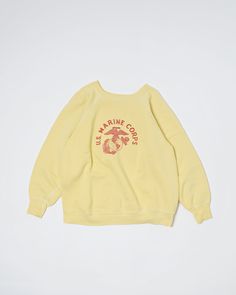 1950's Vintage Used condition Made in USA *Product may have slight imperfections such as yellowing or small stains. Vintage Cotton Crew Neck Sweatshirt, Retro Yellow Cotton Sweatshirt, Yellow Retro Cotton Sweatshirt, Vintage Cotton Sweater With Ribbed Cuffs, Vintage Crew Sweatshirt, Vintage Cotton Tops With Ribbed Cuffs, Vintage Cotton Crew Sweater, Vintage Cotton Sweatshirt, Vintage Crew Neck Relaxed Fit Top