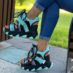 Sandalias Para Mujer Chancla 2023 Plataforma Zapatillas Moda Botas Negro Neon Sandals, Basic Heels, Vintage Sandals, Mesh Heels, Womens Sandals Summer, Fashion Slippers, Chunky Sandals, Womens Summer Shoes, Summer Sports