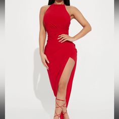 Size: Medium Color: Red Stretchy, 96% Polyester 4% Spandex Red Ruched Maxi Dress For Date Night, Red Ruched Maxi Dress For Night Out, Red Elastane Bodycon Dress For Date Night, Red Maxi Dress For Club, Red Stretch Maxi Length Bodycon Dress, Chic Red Maxi Dress For Club, Red Bodycon Maxi Dress For Date Night, Bright Red Dress, Amaya Colon