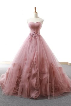 Pink Wedding Gowns, Pink Evening Gowns, Elegant Ball Gowns, Tulle Evening Dress, Long Prom Gowns, Sweetheart Wedding Dress, Applique Wedding Dress, Backless Prom Dresses