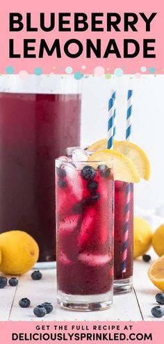 Celebrate the season with this easy blueberry lemonade! Not only is it a refreshing summer drink, but it also has a gorgeous color. Double or triple this recipe using fresh blueberries and enjoy it at parties! Spiked version included! Iced Lemonade, Homemade Blueberry Syrup, Easy Lemonade Recipe, Blueberry Simple Syrup, Frozen Strawberry Lemonade, Honey Lemonade, Flavored Lemonade, Dishes Recipe, Mango Lemonade