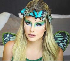 Purple Fairy Makeup, Butterfly Goddess, Karneval Diy, Diy Fairy Wings, Make Carnaval, Halloween Make-up Looks, Theatre Makeup, Butterfly Costume