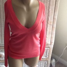 Can Also Be Worn With A Camisole. Coral. Flirty Pink Stretch Tops, Pink Knit V-neck Top, Flirty Stretch V-neck Tops, Pink Knit Top For Party, Red Stretch Top From Forever 21, Red Stretch Tops From Forever 21, Red Stretch Top By Forever 21, Pink Stretch Knit Tops, Stretch Pink Knit Tops