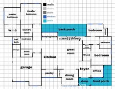 a blue and white floor plan with words in different languages on the same page,