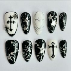 @d1cedclaws on insta Ongles Goth, Art Gel Nails, Vacay Nails, Nails Funky, Cross Nails, Custom Press On Nails