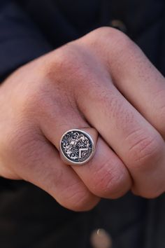 Silver Coat of Arms Signet Ring Crest Ring Family Crest - Etsy Greece Unique Engraved Round Ring, Artisan Sterling Silver Signet Ring, Artisan Engraved Hallmarked Ring, Family Crest Rings, School Rings, College Rings, Tarot Gifts, Custom Signet Ring, Graduation Rings