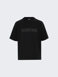 "Find JACQUEMUS Le T-shirt Typo on Editorialist. Raglan logo t-shirt Relaxed fit Partially ribbed crew neck Elbow-length raglan sleeves Logo on the chest Dimensions: Model is 6'1\"/185cm and is wearing a size M Composition: 100% Cotton Care: Care according to label" Care Care, Logo T Shirt, Raglan Sleeve, Tshirt Logo, Composition, Relaxed Fit, Crew Neck, Luxury Fashion, T Shirt