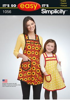 an adult and child's apron sewing pattern on the front of a magazine cover