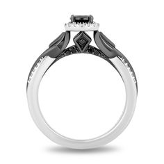 Disney Villain Maleficent Inspired Black Diamond Engagement Ring in 14K White Gold with Black Rhodium 1/2 CTTW Black Diamond Center and 3/4 CTTW | Enchanted Disney Fine Jewelry Black Diamond Engagement Ring, Enchanted Disney, Enchanted Disney Fine Jewelry, Disney Villain, Black Diamond Engagement, Black Diamond Ring Engagement, Black Diamonds, Halo Engagement Rings, Black Rhodium