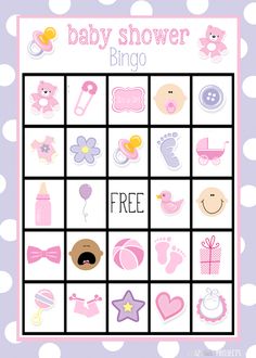 a baby shower game with pink and white polka dots on the background, including teddy bears