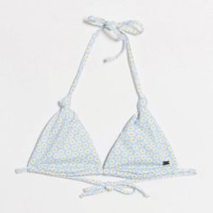 Triangle Bikini Top With Knot Detail. Neck And Back Tied. Lined, But No Padding 92% Polyester 8% Elastane Playful Light Blue Swimwear For Summer, Playful Light Blue Swimwear For Spring, Cotton Swimwear For Sunbathing In Spring, Cute Triangle Top Swimwear For Summer, Cute Cotton Swimwear For Vacation, Light Blue Triangle Top Swimwear For Spring, Yellow Cotton Swimwear For Beach, Cute Yellow Swimwear For Vacation, Beachy Cotton Swimwear With Triangle Top