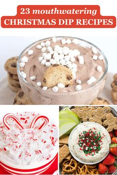 christmas dip recipe collage with cookies, pretzels and marshmallows