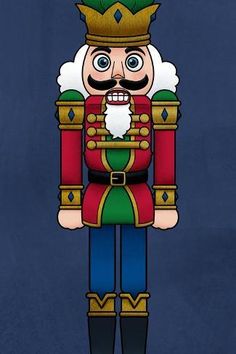 a nutcracker with a beard and mustache on it's head, standing in front of a blue background