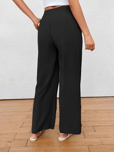 Women's 2024 Straight Pant Solid Casual Long Pants Stretch Fit Solid Color Pants, High Waist Non-stretch Dress Pants, Stretch Solid Color Bottoms, Stretch Solid Color Long Pants, Solid Plain Long Bottoms, Stretch Long Pants In Solid Color, Stretch Plain Bottoms For Workwear, Solid Color Non-stretch Trousers, Plain Pants For Spring Workwear