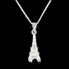 "Want a personalized gift? -Add a Swarovski Crystal Birthstone charm here: https://www.etsy.com/listing/577441131 PERFECT FRANCE TRAVEL SOUVENIR GIFT / WEDDING GIFT FOR LADIES /BRIDE/BRIDESMAID !! You are getting a dainty 3D Eiffel Tower necklace made with Swarovski Crystals. It comes with a FREE 15.5\" original rhodium plated fine cable chain necklace with lobster clasp plus 2\" extender chain. The charm measure 3/8\" wide X 1 1/4\" high (10mm X 31mm). Crystal Color: Crystal Clear Prices are in Personalized Silver Necklace For Souvenir, Elegant Silver Jewelry As Souvenir, Elegant Silver Jewelry For Souvenir, 3d Eiffel Tower, France Honeymoon, Eiffel Tower Necklace, Christmas Gift Items, Jewelry Holiday, Holiday Vacation