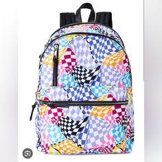 Brand New With Tags Vibrant Checkered Backpack. Comes From Smoke Free Home Same Day/Next Day Shipping Free Small With Purchase Casual Multicolor Backpack For School, Multicolor Casual Backpack For Back To School, Trendy Multicolor Backpack For Students, Casual Multicolor Backpack For Back To School, Trendy Multicolor Backpack, Trendy Multicolor Standard Backpack, Multicolor School Backpack With Zipper Closure, Colorful School Backpack, Emoji Backpack