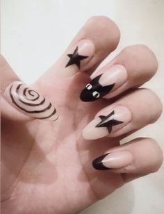 Star Nail Designs, Swirl Nails, Punk Nails, Gothic Nails, Goth Nails, White Acrylic Nails