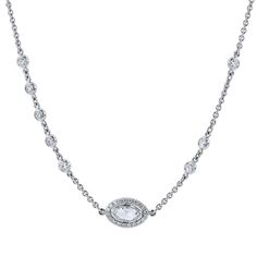 For Sale on 1stDibs - 4.98 carats of Bezel set Diamonds by The Yard in 18 karat White Gold Necklace This is a one of a kind, original, handmade by H&H Jewels. This necklace Dazzling Platinum Oval Necklaces, Classic Oval Diamond Necklace With 17 Jewels, Classic Hand Set Diamond Necklace For Anniversary, Classic Oval Platinum Diamond Necklace, Oval Platinum Diamond Necklace With Single Cut Diamonds, Oval Platinum Diamond Necklace For Anniversary, Classic Oval Diamond Necklace With Bezel Setting, Luxury Oval Diamond Necklace With Bezel Setting, Luxury Platinum Necklace With Bezel Setting