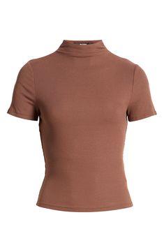 Made from soft and stretchy jersey, this figure-hugging top has a chic mock neck that elevates the look of any outfit. 20 1/2" length (size Medium) Mock neck Short sleeves 95% modal, 5% spandex Dry clean or machine wash, dry flat Imported Rib Top, Fabric Gift Bags, Nordstrom Store, Free Fabric, Fabric Gifts, Mock Neck, Short Sleeves, Size Medium, Dry Clean