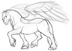 a drawing of a horse with wings on its back