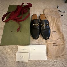 Authentic Gucci Leather Slippers Worn A Handful Of Times. Comes With Everything That Came With Original Purchase Including Signature Packaging And Dust Bags. Gucci Says That Shoes Run Small And It’s Recommended To Size A Half Size Up. Gucci Leather Slip-on Mules, Gucci Black Leather Slip-on Shoes, Luxury Gucci Slip-on Mules, Gucci Leather Slip-on Loafers, Gucci Luxury Slip-on Loafers, Gucci Shoes Women, Bags Gucci, Gucci Leather, Leather Slippers