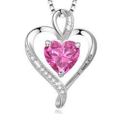 PRICES MAY VARY. 💖"925 Sterling Silver"-Dainty Necklace for Women💖The necklace chain and heart pendant are made of real 925 sterling silver. The outer layer of the necklace is plated with gold/rose gold/silver.Sterling silver material is hypoallergenic. Safe material is lead free and nickel free,and suitable for everyone. 💖Ideal Gift for Your Loved One💖The birthstone necklace engraved with "I love you" is an ideal gift for women, wife, girlfriend, mom, daughter, etc.It is suitable for birthd Pendant Necklace For Birthday And Valentine's Day, Birthday And Valentine's Day Pendant Necklace, Pink Jewelry For Birthday Gift On Mother's Day, Pink Jewelry For Birthday And Mother's Day, Sterling Silver Heart Necklace For Birthday And Mother's Day, Valentine's Day Gold Heart Necklace With Birthstone For Birthday, Sterling Silver Heart Necklace For Mother's Day Birthday, Valentine's Day Birthstone Heart Necklace For Birthday, Silver Heart Cut Necklace For Birthday Gift