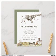 a baby shower is shown with animals on the front and back of it's card