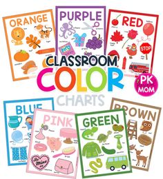 classroom color chart cards with pictures of animals and colors