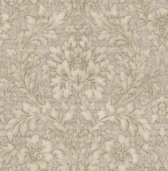 an old fashioned wallpaper pattern with flowers and leaves on the side, in neutral tones