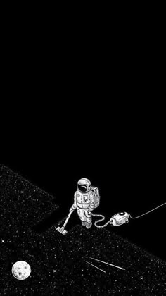 an astronaut on the moon is pulling a rope with his hand and another object in the background