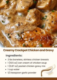 a recipe for creamy crockpot chicken and gravy