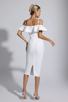 Elegant Off-shoulder Summer Bandage Dress, Elegant Off-shoulder Bandage Dress For Summer, Elegant Off-shoulder Fitted Bandage Dress, Elegant White Off-shoulder Bodycon Dress, Elegant Bandage Bodycon Dress For Date Night, Elegant Bandage Bodycon Cocktail Dress, Elegant Bandage Dress With Spaghetti Straps, Elegant Bandage Midi Dress For Date Night, Elegant White Bandage Dress For Date Night