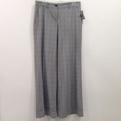 Inc Wide Leg Pants Nwt Women's Size 10 Color: Black Grey Plaid Inseam 34.5" Style: Jackie 2 Gray Full-length Dress Pants For Spring, Gray Full Length Dress Pants For Spring, Gray Full-length Bottoms For Office, Gray Full-length Office Bottoms, Gray Full Length Office Bottoms, Gray Fitted Wide Leg Pants For Business Casual, Gray High Waist Pants For Formal Occasion, Tailored Wide Leg Gray Pants, Gray Fitted Wide-leg Bottoms