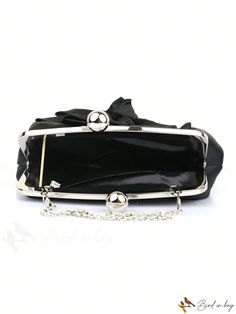 BirdinBag - Glamorous Satin Kiss Lock Flower Decor Evening Bag Elegant Black Top Handle Pouch, Elegant Shoulder Bag Pouch With Adjustable Strap, Elegant Crossbody Bag With Hasp Closure, Elegant Satchel Bag With Hasp Closure, Shoulder Bag With Hasp Closure For Gift, Elegant Evening Pouch With Adjustable Strap, Formal Handheld Bags With Adjustable Strap, Party Satchel Bag With Hasp Closure, Elegant Pouch With Top Handle