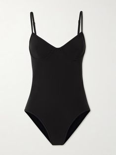 TOTEME Recycled underwired swimsuit | NET-A-PORTER Chic Nylon Swimwear With Lined Body, Chic Nylon Bodysuit For Poolside, Elegant Summer Nylon Bodysuit, Chic Second-skin Bodysuit For Poolside, Chic Swimwear With Adjustable Straps For Night Out, Chic Second-skin Bodysuit For The Beach, Chic Seamless Swimwear In Polyamide, Elegant Black Seamless Swimwear, Underwire Swimwear For Summer Nights Out