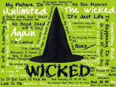 a witches hat with words written all over it