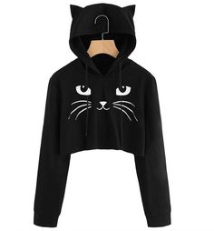 This cropped kitty hoodie is purr... fect. Featuring a fun & frisky whisker face with a hood featuring kitten ears. This hoodie pairs perfectly with jeans, leggings and shorts. Made with a polyester blend and comes in two fabulous colors from which to choose. Comfy Blouse, Top Cat, Graphic Crop Top, Cat Ear, Cat Graphic, Sweatshirt Women, Top Crop, Cozy Sweatshirts, Print Sweatshirt