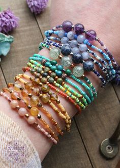 Stretchy Beaded Boho Bracelets – Essential Chi Jewelry Trending Bracelet Designs, Bracelet Stacks Ideas, Stretchy Bracelets Diy Ideas, Beaded Jewelry Ideas Handmade, Small Glass Bead Bracelet Ideas, Stone Bead Bracelets Ideas, Beaded Friendship Bracelet Patterns, Gemstone Bracelet Ideas, Beaded Bracelet Designs Simple