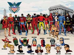 a group of superheros standing in front of the white house