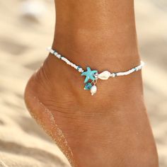 8.5-10" Summer Bracelets With Starfish Charm, Starfish Charm Bracelets For Beach Season, Summer Strand Anklet With Starfish Charm, Summer Beach Anklets With Starfish Charm, Starfish Anklets For Summer Vacation, Starfish Anklets For Beach Season, Summer Vacation Starfish Anklets, Blue Summer Anklets With Starfish Charm, Blue Anklet With Starfish Charm For Summer