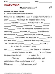 halloween worksheet with answers for students to practice their writing and spelling skills in english