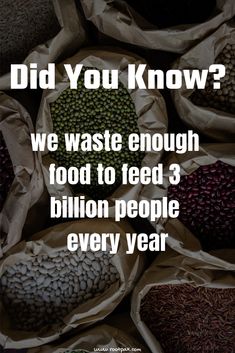 bags full of beans with the words did you know? we waste enough food to feed 3 billion people every year