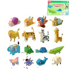 an assortment of animal magnets on a white background