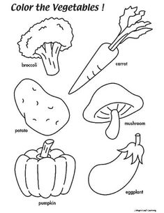 vegetables coloring page with the words color the vegetables