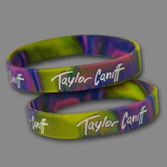 two wristbands with the words taylor campbell and taylor cannif on them