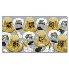 The Holiday Aisle 125 Piece Rush Set Color: Gold Rush Party, Happ New Year, Happy New Year Message, The Gold Rush, Nye Wedding, Gold Hats, New Year's Eve Party, Party Kits, Going For Gold