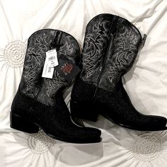 Like New, Worn Once . Sold Out At Boot Barn . No Box Formal Glitter Boots With Round Toe, Black Rhinestone Boots For Formal Occasions, Black Rhinestone Formal Boots, Embellished Leather Boots With Snip Toe, Black Western Style Boots For Western-themed Events, Western Glitter Boots With Round Toe, Black Embellished Boots With Round Toe, Black Moto Boots With Leather Sole For Western-themed Events, Black Snip Toe Moto Boots For Western-themed Events