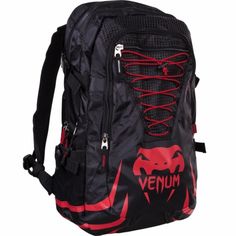 a black and red backpack with the word venum on it