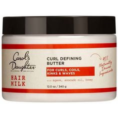 Carol's Daughter Curl Defining Butter Hair Styling Cream with Agave and Avocado Oil, The perfect curl = naturally curly hair that is nourished, soft to the touch, shiny and has the frizz-free, lasting definition. Solve your hair equation with this buttery, curl-enhancing styling butter enriched with Agave Nectar, Avocado Oil, Honey, and rich oils that helps moisturize your curls, coils, kinks, and waves, and helps keep curls defined for up to 24 hours. It just adds up. What does naturally derived mean? We consider an ingredient to be naturally derived if it is unchanged from its natural state or has undergone processing yet still retains greater than 50% of its molecular structure from its original natural source Size: 12 oz.  Color: Yellow. Carols Daughter, Honey Yogurt, Carols Daughter Products, Curl Defining, Hair Milk, Low Porosity Hair Products, Hair Porosity, Curl Cream, Defined Curls